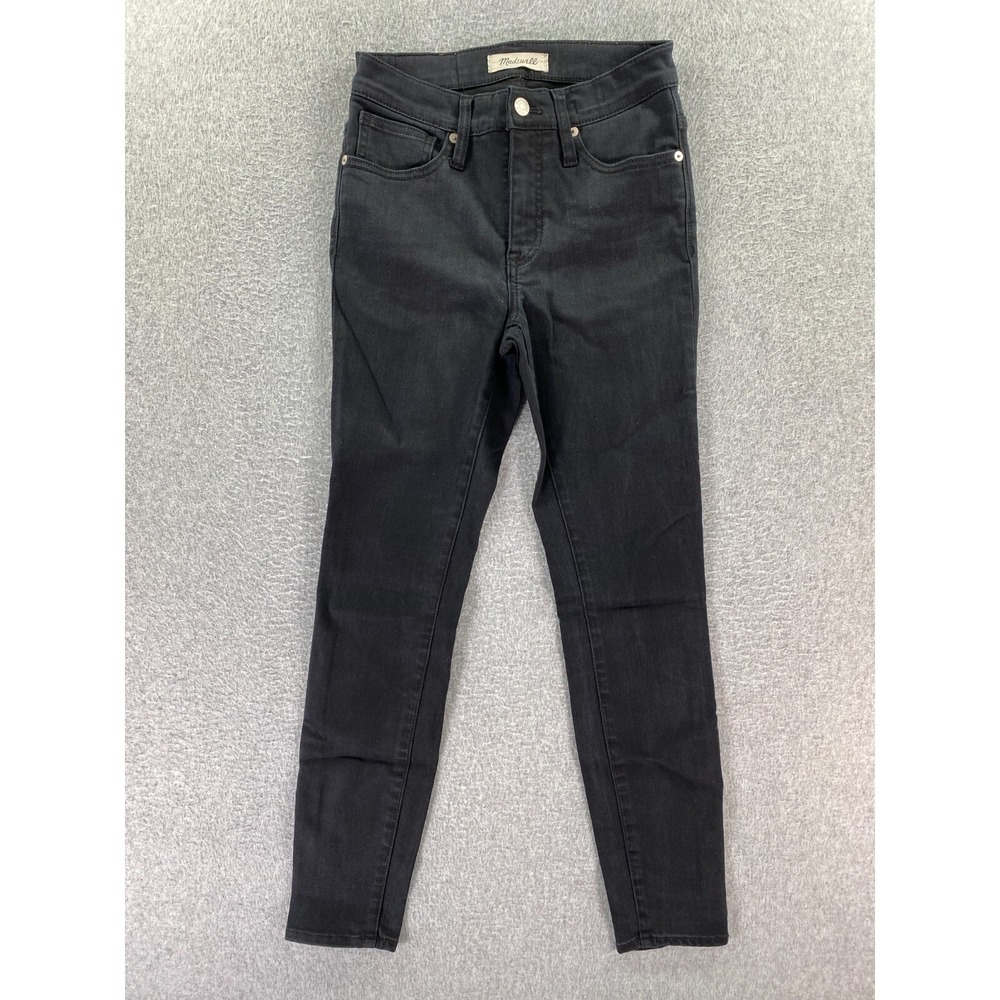 Madewell Jeans‎ Womens 25 Black 9" High Rise Skinny Dark Wash Preppy Logo Denim